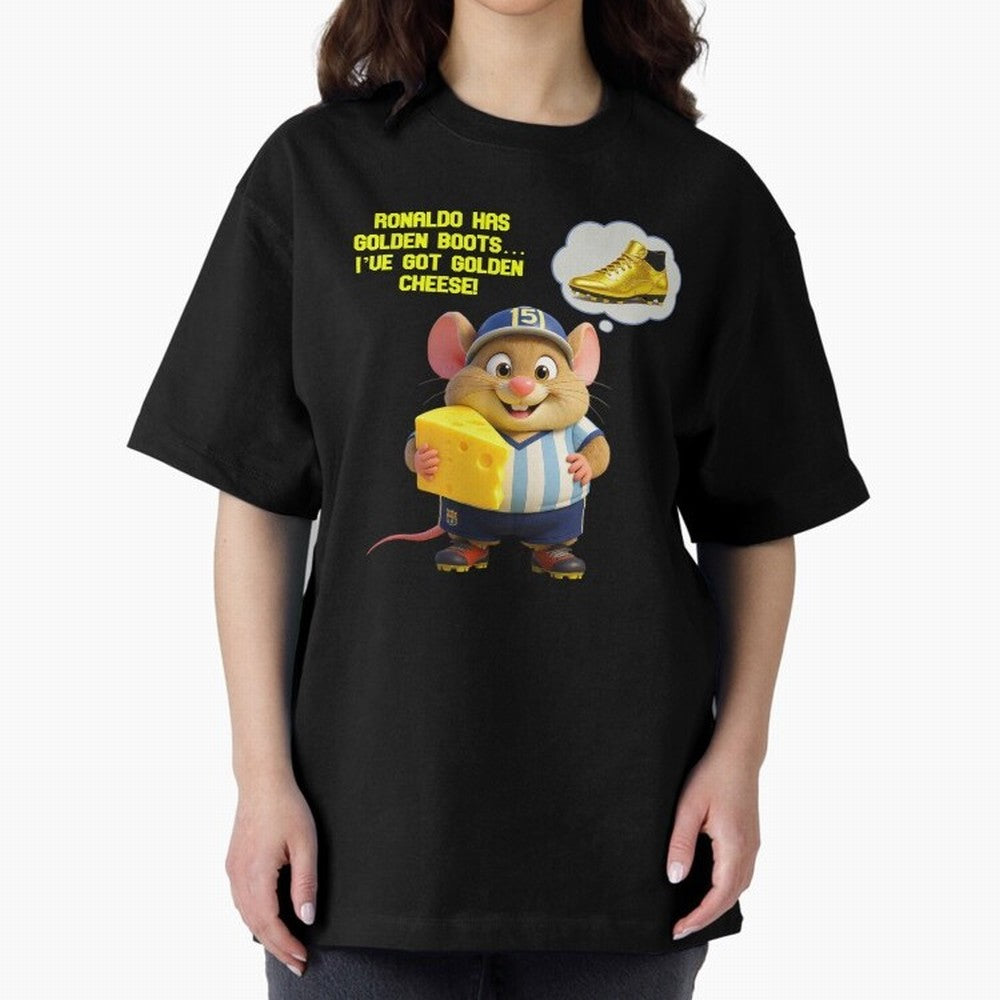Zippy¡¯s Golden Cheese vs Ronaldo Oversized T-Shirt Live the Energy of FIFA World Cup 2026 Spirit, Built around Argentina and Brazil, Messi, Vintage Soccer Flavor, Modern Football Stars, National Flags and Final Night Emotion; Ideal for Fans Who