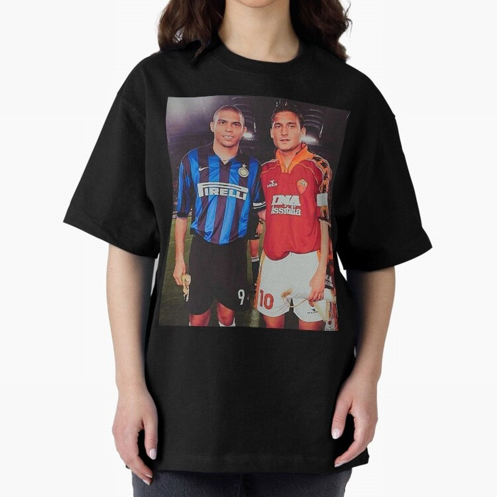 Clash of Class. Francesco Totti and Ronaldo Nazario sometime in the 90s. Oversized T-Shirt Make Every Kick Count in FIFA World Cup 2026 USA Canada Mexico for Fans of CR7 and Netherlands, Bringing Retro Football Energy, Iconic Rivalries, Trophy