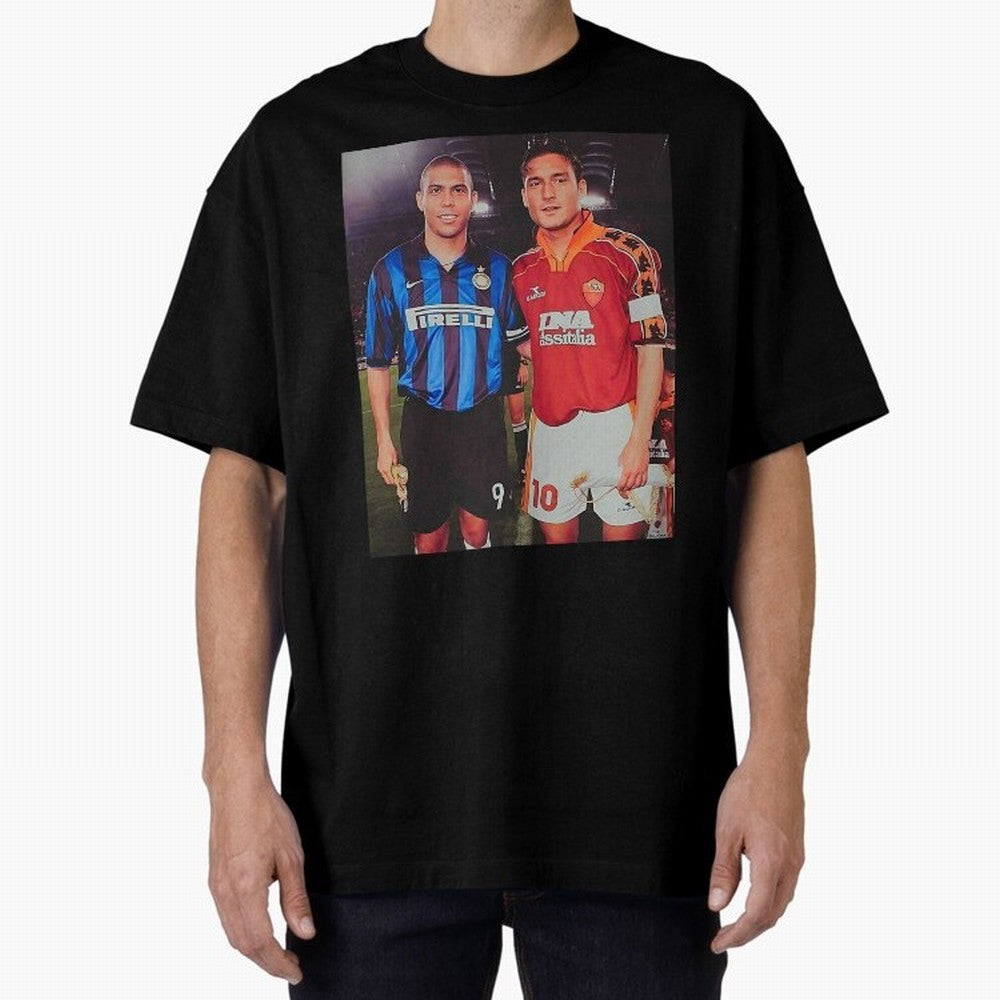 Clash of Class. Francesco Totti and Ronaldo Nazario sometime in the 90s. Oversized T-Shirt Make Every Kick Count in FIFA World Cup 2026 USA Canada Mexico for Fans of CR7 and Netherlands, Bringing Retro Football Energy, Iconic Rivalries, Trophy
