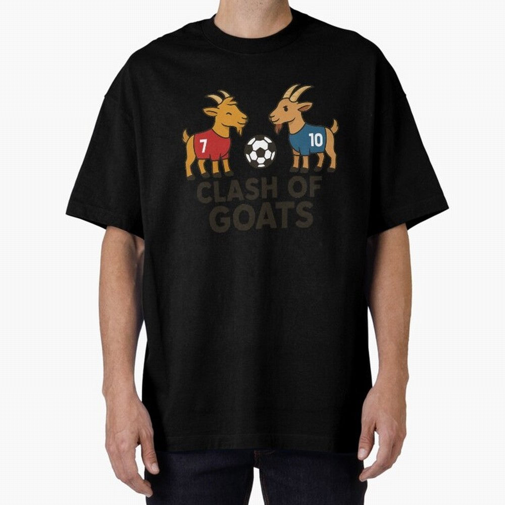 Clash of GOATs ¨C Funny Ronaldo vs Messi Inspired Football T-Shirt Design Oversized T-Shirt Bring International Match Energy to FIFA World Cup 2026 Group Stage Spirit, Celebrating Argentina and Brazil, Haaland, Sports Nostalgia, International