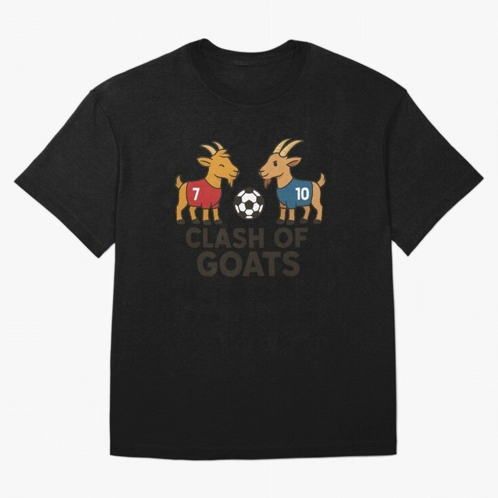 Clash of GOATs ¨C Funny Ronaldo vs Messi Inspired Football T-Shirt Design Oversized T-Shirt Bring International Match Energy to FIFA World Cup 2026 Group Stage Spirit, Celebrating Argentina and Brazil, Haaland, Sports Nostalgia, International