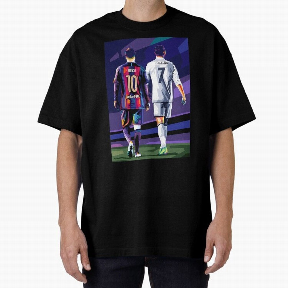 Ronaldo And Messi Oversized T-Shirt Support FIFA World Cup 2026 Spirit, Made for France and Portugal, CR7 and Messi, Fan Favorite Moments, National Team Passion, Big Match Drama and Soccer History; Made for Die Hard Supporters, Soccer Lovers, Game