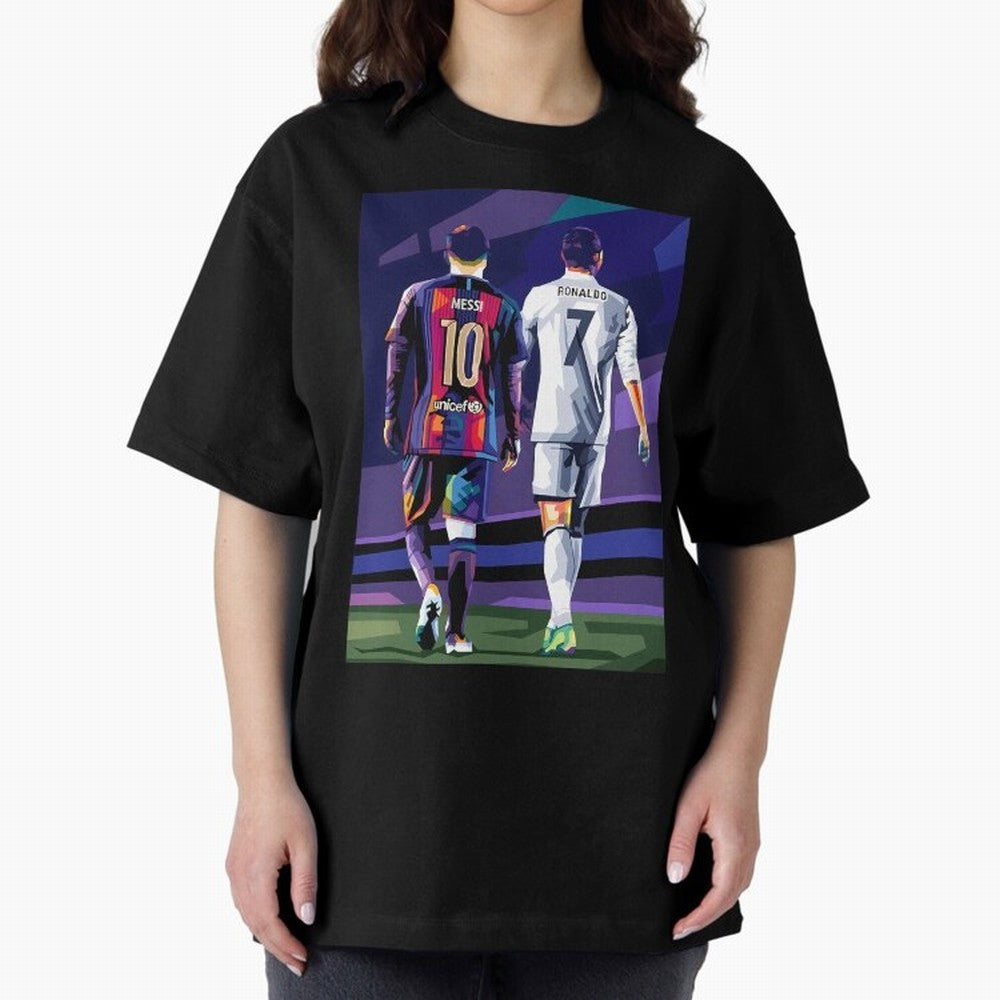 Ronaldo And Messi Oversized T-Shirt Support FIFA World Cup 2026 Spirit, Made for France and Portugal, CR7 and Messi, Fan Favorite Moments, National Team Passion, Big Match Drama and Soccer History; Made for Die Hard Supporters, Soccer Lovers, Game
