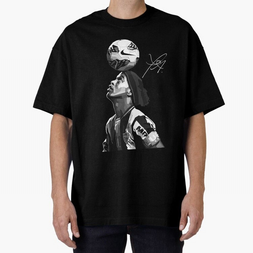 Ronaldinho Black and White Oversized T-Shirt Make Your Look Match Global Football Passion for FIFA World Cup 2026 USA Canada Mexico, Centered on Messi, Neymar and Mbappe, Argentina and Brazil, Retro Football Energy, Iconic Rivalries, Trophy Chase
