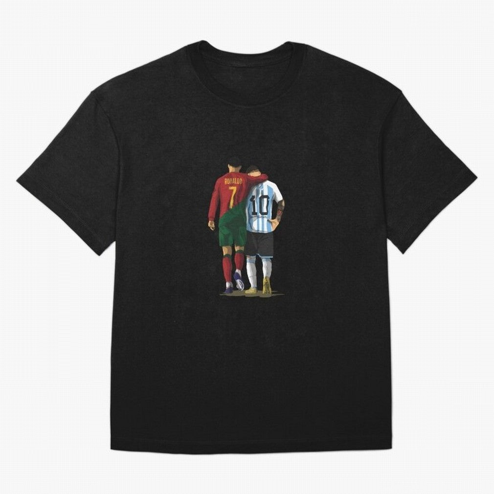 Messi Ronaldo Chit Chat Illustration Classic Oversized T-Shirt Celebrate National Team Dreams in FIFA World Cup 2026 Group Stage Spirit, Made for Portugal, Spain and Germany, Messi and Cristiano Ronaldo, Championship Spirit, Famous Goals, Roaring