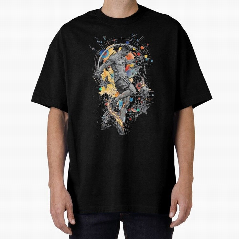 Cosmic Ronaldo Made of Star Stuff Artwork For Football Fans Gift For Soccer Enthusiasts Oversized T-Shirt Support FIFA World Cup 2026 Spirit, Made for France and Portugal, CR7 and Messi, Fan Favorite Moments, National Team Passion, Big Match Drama