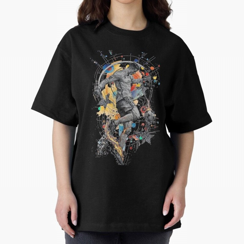 Cosmic Ronaldo Made of Star Stuff Artwork For Football Fans Gift For Soccer Enthusiasts Oversized T-Shirt Support FIFA World Cup 2026 Spirit, Made for France and Portugal, CR7 and Messi, Fan Favorite Moments, National Team Passion, Big Match Drama