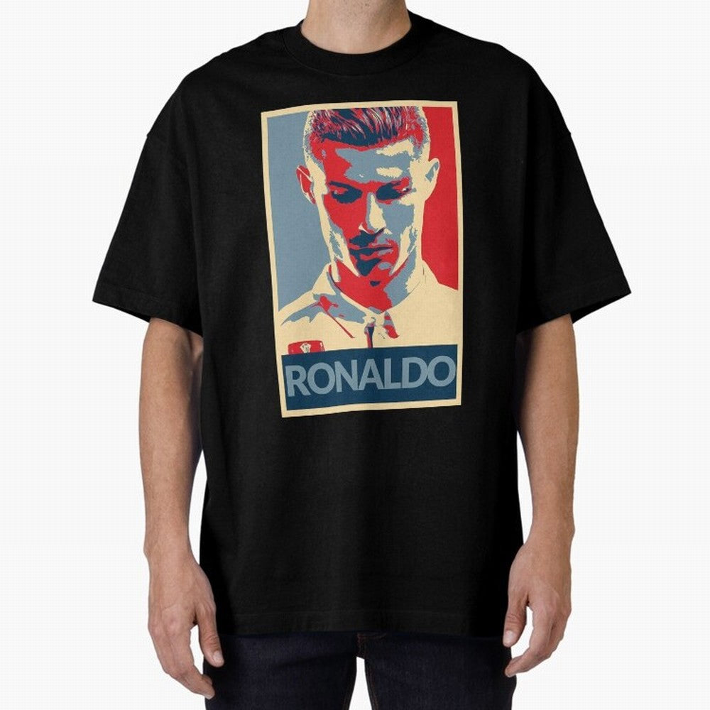 Ronaldo Poster Style Pop Art Design For Football Fans Gift For Soccer Enthusiasts Oversized T-Shirt Celebrate Football Dreams Across the FIFA World Cup 2026 USA Canada Mexico Journey through Mbappe Highlights, Argentina, France and Brazil Pride,