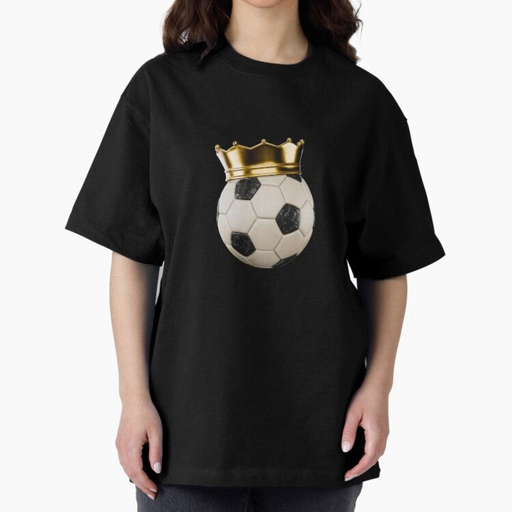 Soccer Ball with Kings Crown, Sticker Illustration Oversized T-Shirt Bring International Match Energy to Match Day Hype around FIFA World Cup 2026 USA Canada Mexico, CR7 and Messi, Netherlands, Stadium Memories, Football Loyalty, International