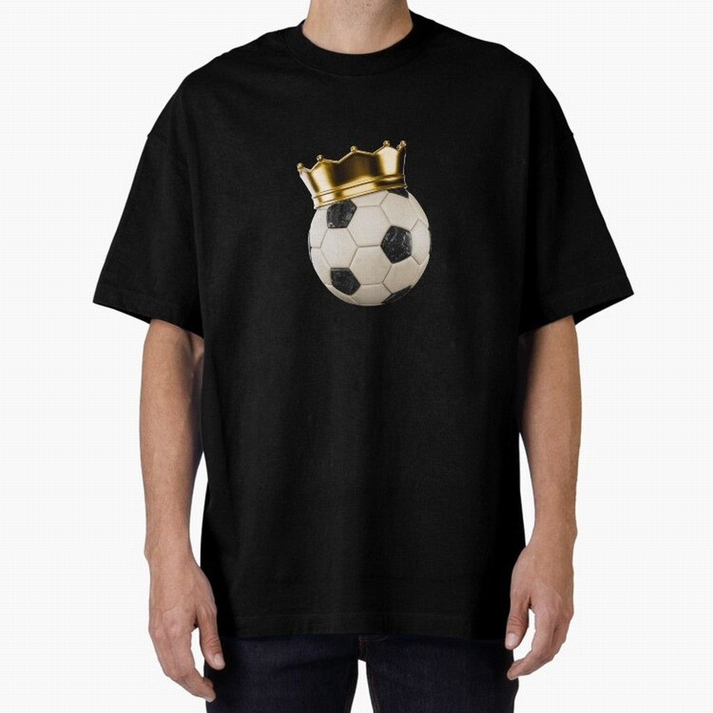 Soccer Ball with Kings Crown, Sticker Illustration Oversized T-Shirt Bring International Match Energy to Match Day Hype around FIFA World Cup 2026 USA Canada Mexico, CR7 and Messi, Netherlands, Stadium Memories, Football Loyalty, International