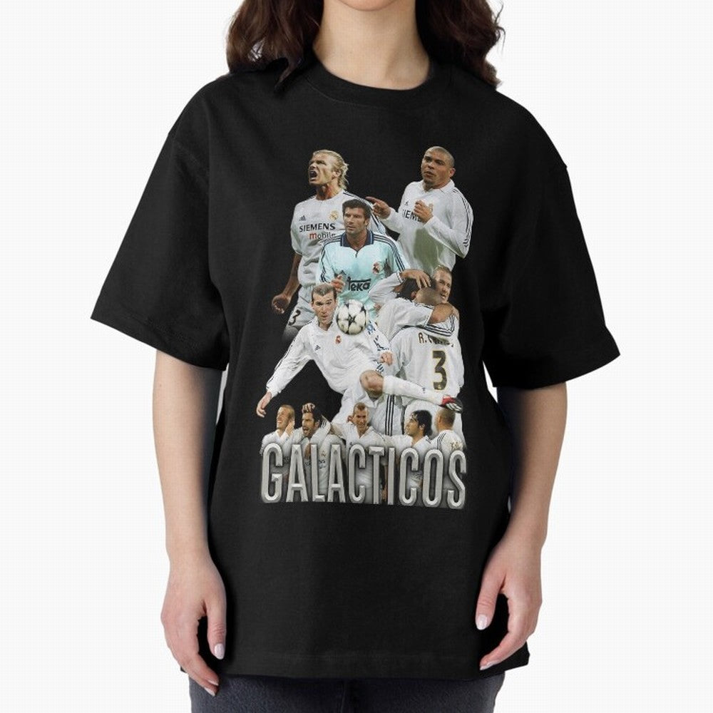 Real Madrid Galacticos Soccer Legends Collage Poster Oversized T-Shirt Turn Up for FIFA World Cup 2026 Highlighting Mbappe, Spain Energy, Tournament Hype, Historic Matchups, Family Viewing Parties and Global Sports Pride; Created for Match Day