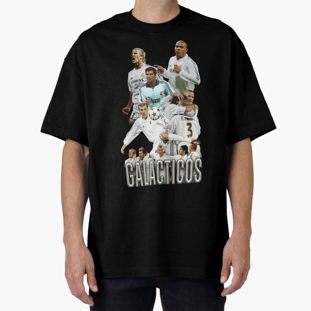 Real Madrid Galacticos Soccer Legends Collage Poster Oversized T-Shirt Turn Up for FIFA World Cup 2026 Highlighting Mbappe, Spain Energy, Tournament Hype, Historic Matchups, Family Viewing Parties and Global Sports Pride; Created for Match Day