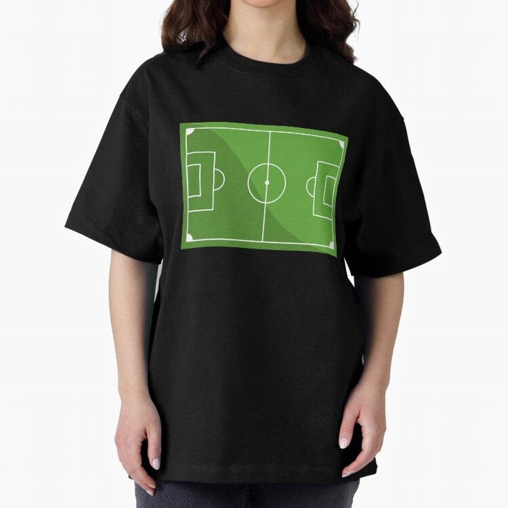 Football Pitch Oversized T-Shirt Keep the Match Day Mood of FIFA World Cup 2026 USA Canada Mexico Spirit, Celebrating Portugal, Spain and Germany, Haaland and Mbappe, Football Festival Excitement, Trophy Ambitions, Country Rivalries and Star Player