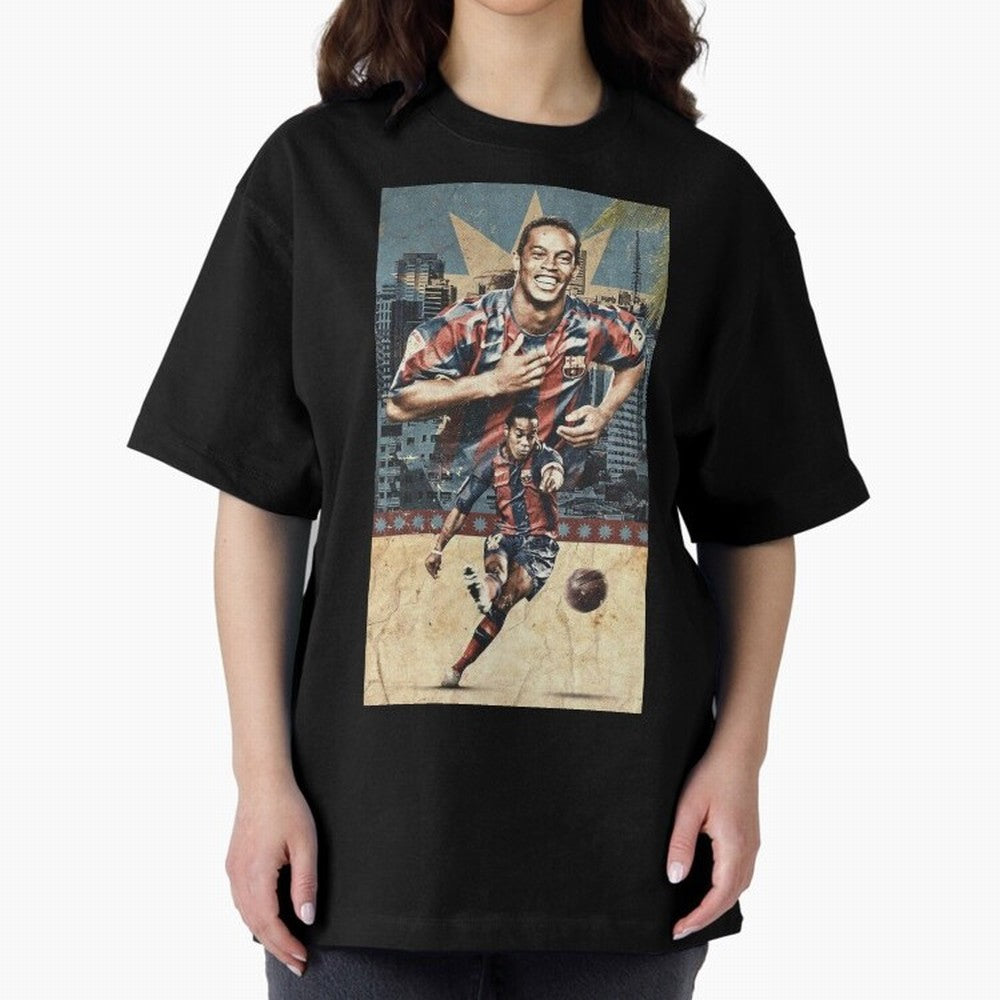 Ronaldinho Design Oversized T-Shirt Step into the FIFA World Cup 2026 USA Canada Mexico Journey through Cristiano Ronaldo Highlights, Portugal Pride, Football Passion, Legendary Performances, Festival Vibes and Supporter Community; Perfect for