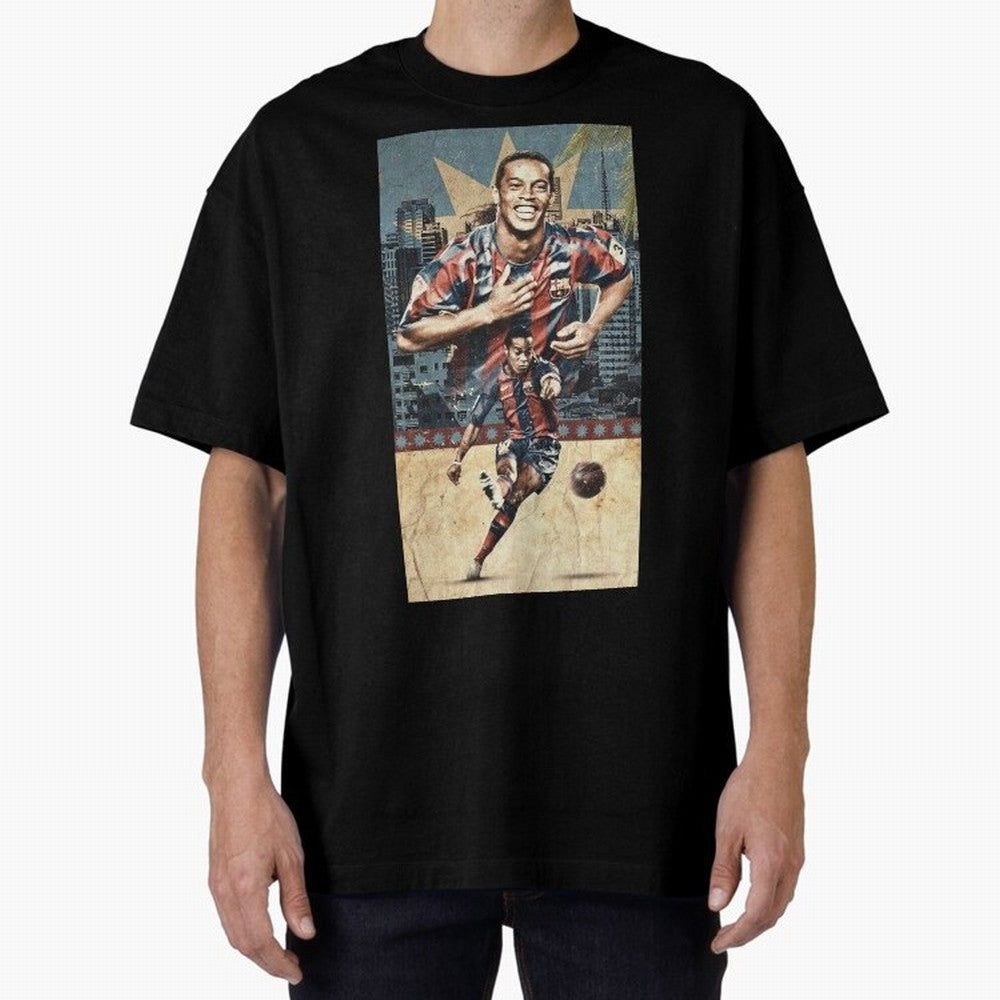 Ronaldinho Design Oversized T-Shirt Step into the FIFA World Cup 2026 USA Canada Mexico Journey through Cristiano Ronaldo Highlights, Portugal Pride, Football Passion, Legendary Performances, Festival Vibes and Supporter Community; Perfect for