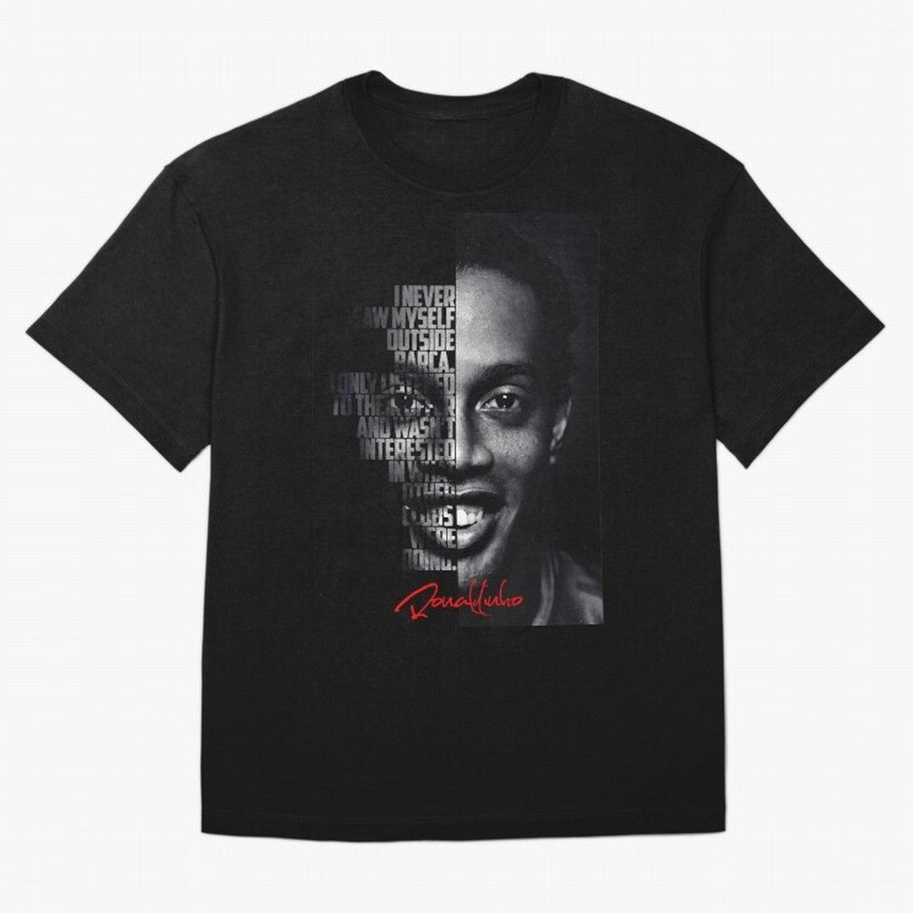 Black and white Ronaldinho quote. Oversized T-Shirt Follow the Road to FIFA World Cup 2026 Spirit, Inspired by Argentina, France and Brazil, Neymar, Haaland and Cristiano Ronaldo, Football Passion, Legendary Performances, Festival Vibes and