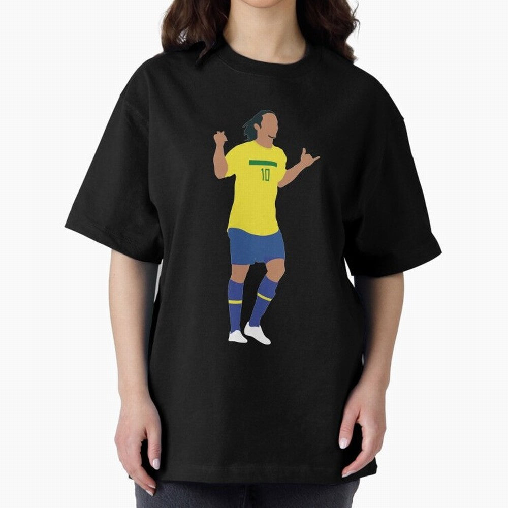 Ronaldinho. Brazil Football. Oversized T-Shirt Showcase FIFA World Cup 2026 Spirit, Built around Argentina and Brazil, Mbappe and Neymar, Championship Spirit, Famous Goals, Roaring Crowds and International Football Unity; Built for Supporters