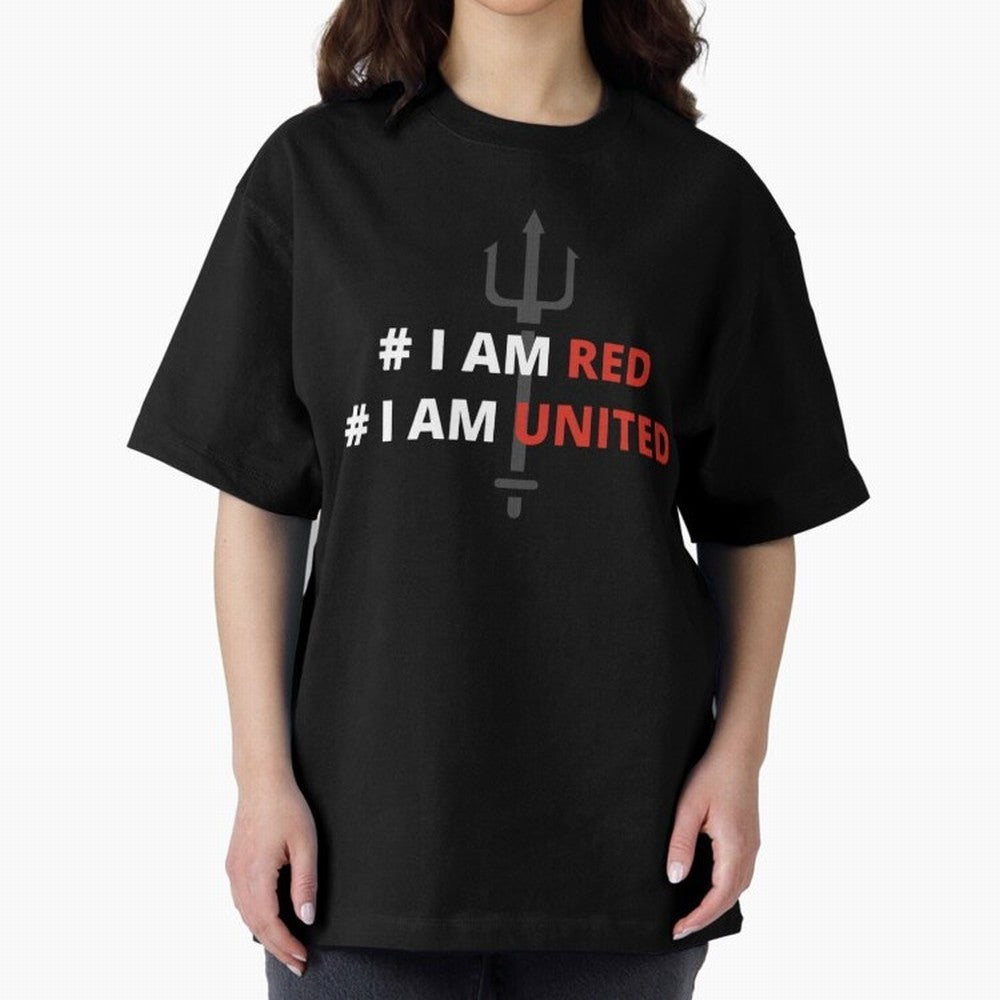 I am red, I am United Oversized T-Shirt Enjoy the FIFA World Cup 2026 Group Stage Journey through Messi and Cristiano Ronaldo Highlights, Spain Pride, Fan Favorite Moments, National Team Passion, Big Match Drama and Soccer History; Created for