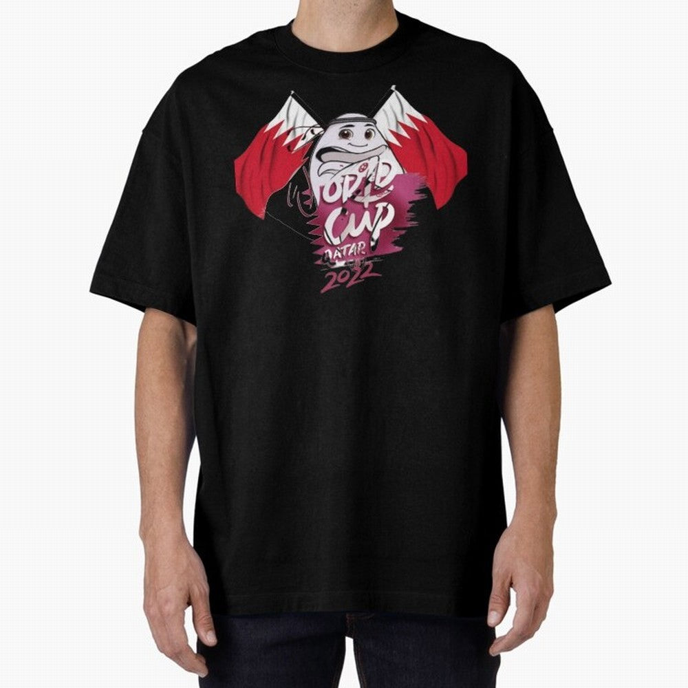 qatar mascot Oversized T-Shirt Turn Football Passion into FIFA World Cup 2026 Highlighting Haaland and Mbappe, Spain and Netherlands Energy, Football Festival Excitement, Trophy Ambitions, Country Rivalries and Star Player Buzz; Perfect for People