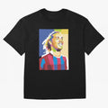 Ronaldinho in Pop Art Portrait Style Oversized T-Shirt Follow the Road to FIFA World Cup 2026 Spirit, Capturing Argentina and Brazil, Messi, Stadium Chants, National Pride, Trophy Dreams and Unforgettable Football Memories; Great for Watch Parties,