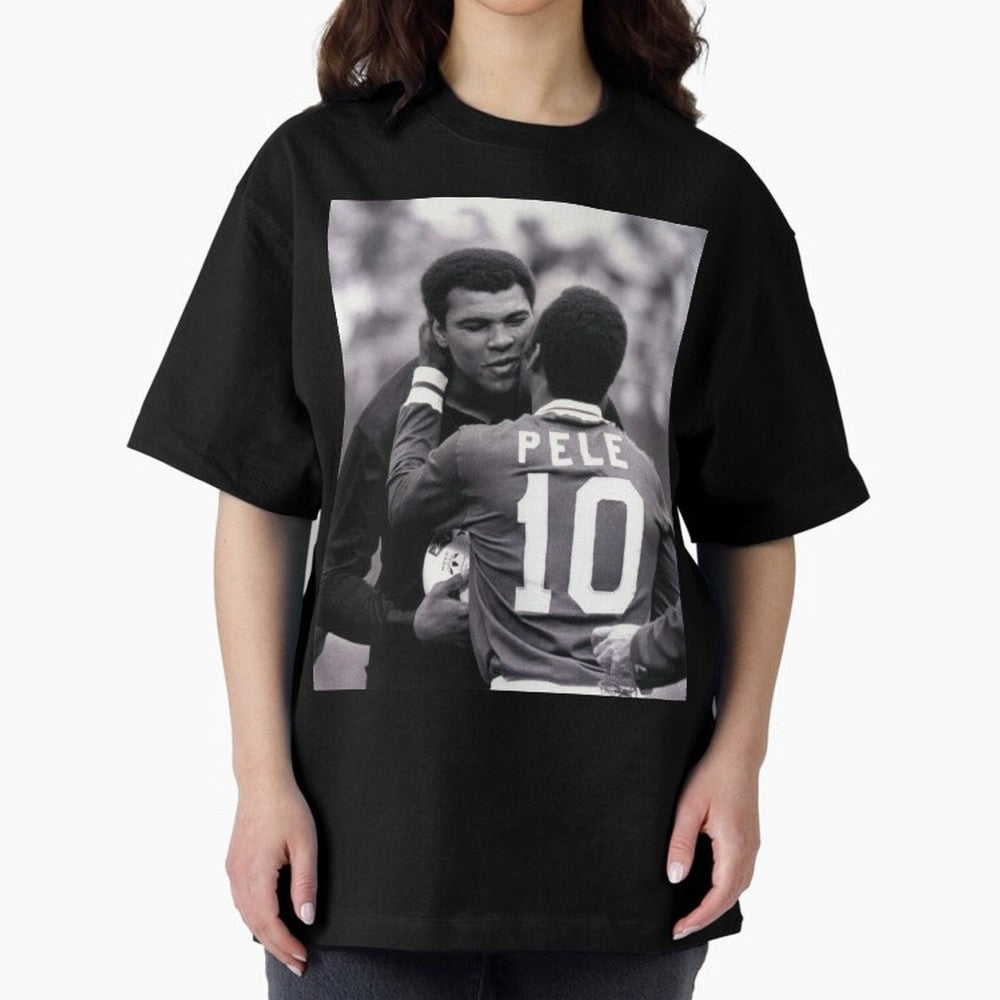 The Boxing Legend Meet The Football Legend Poster Oversized T-Shirt Live the Energy of FIFA World Cup 2026 Spirit, with Argentina and Brazil, Messi, CR7 and Mbappe, Sports Nostalgia, International Competition, Famous Players and Unforgettable