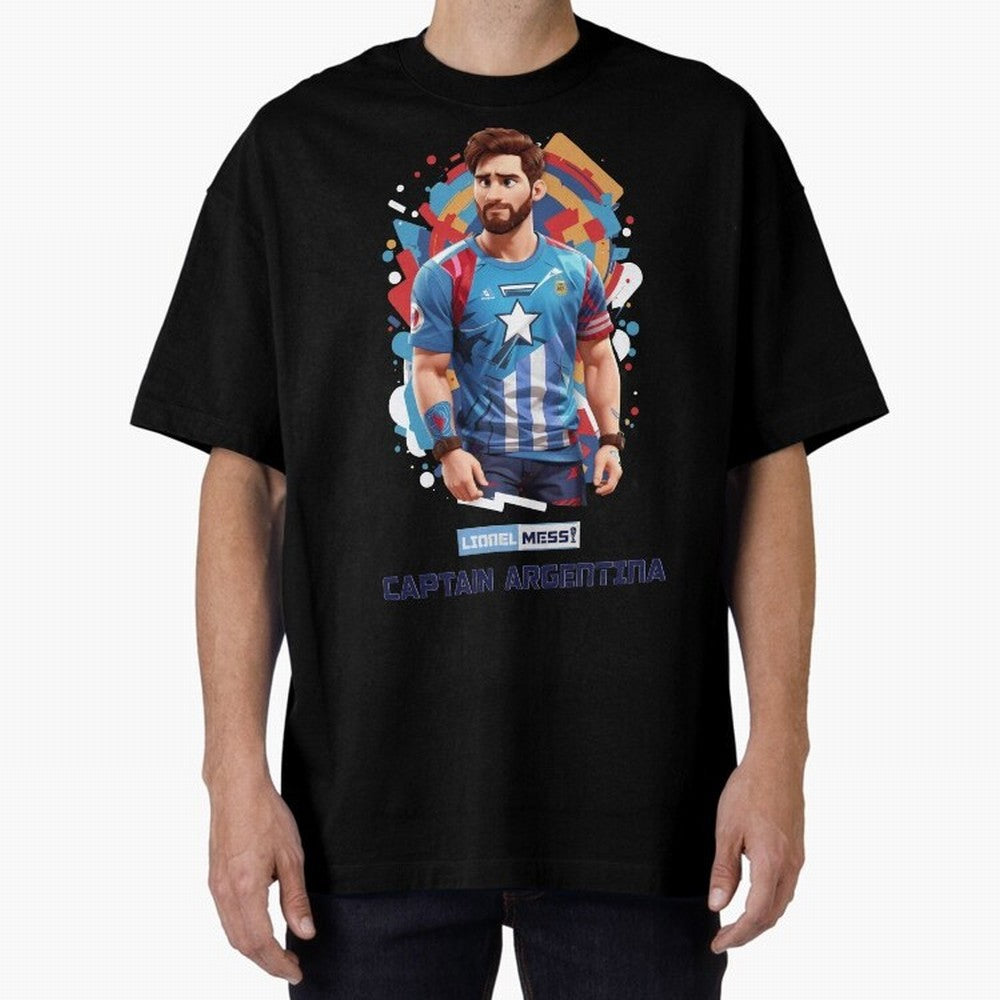 Lionel Messi Captain Argentina Oversized T-Shirt Treasure Match Day Hype around FIFA World Cup 2026 Group Stage, Messi, Brazil, Tournament Hype, Historic Matchups, Family Viewing Parties and Global Sports Pride; Made for Die Hard Supporters, Soccer