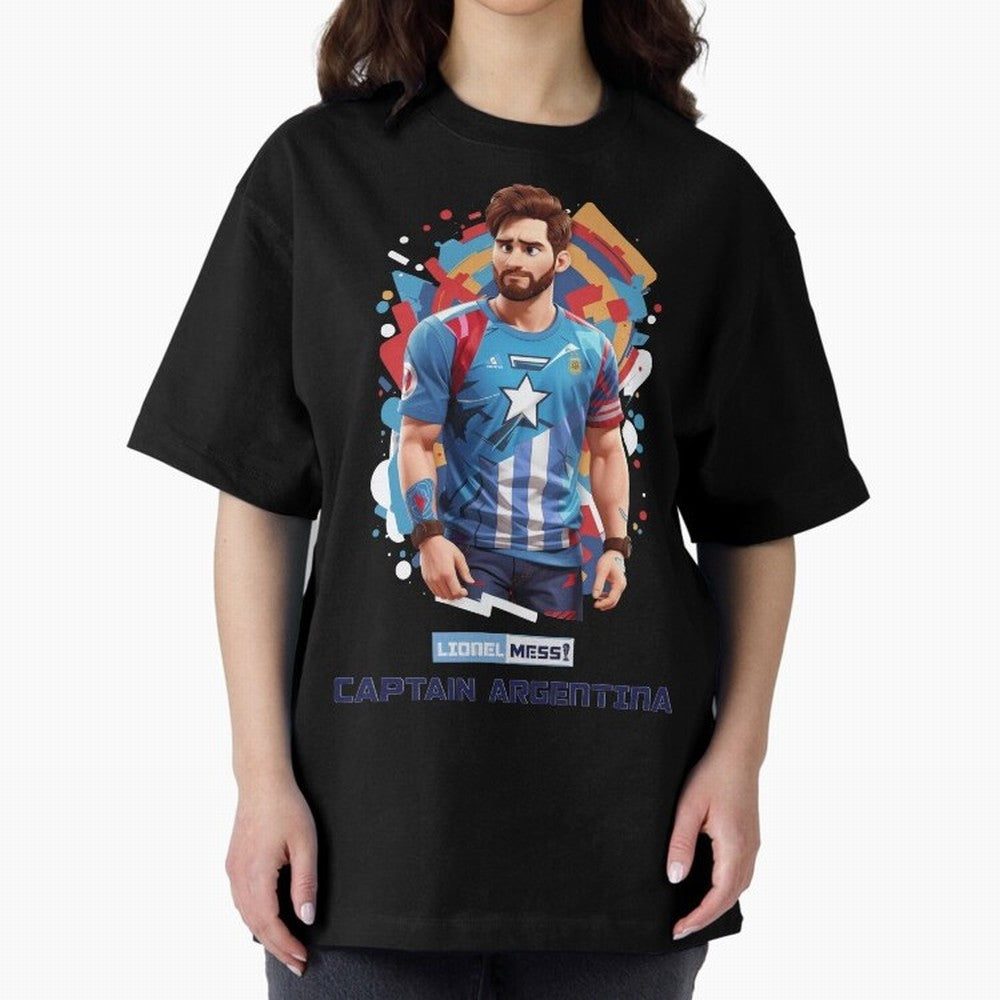Lionel Messi Captain Argentina Oversized T-Shirt Treasure Match Day Hype around FIFA World Cup 2026 Group Stage, Messi, Brazil, Tournament Hype, Historic Matchups, Family Viewing Parties and Global Sports Pride; Made for Die Hard Supporters, Soccer