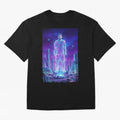 Lionel Messi (GOAT) Hologram in Futuristic Cyberpunk City (Version 5) Classic T-Shirt Show Support during FIFA World Cup 2026 for Fans of Cristiano Ronaldo and England, France and Netherlands, Bringing Football Passion, Legendary Performances,