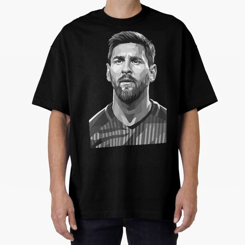 Messi grayscale Oversized T-Shirt Honor Football Greatness during Global Football Passion for FIFA World Cup 2026, Highlighting Cristiano Ronaldo, Haaland and CR7, France, Sports Nostalgia, International Competition, Famous Players and