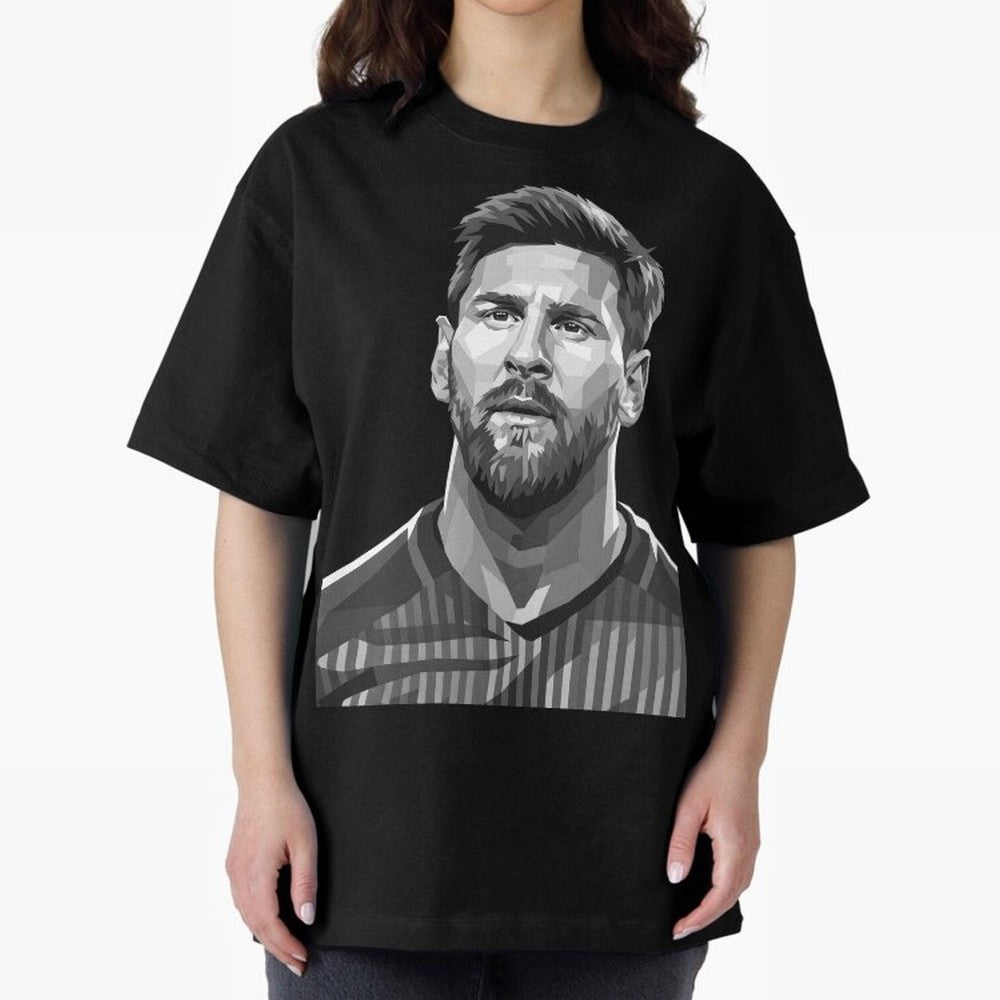 Messi grayscale Oversized T-Shirt Honor Football Greatness during Global Football Passion for FIFA World Cup 2026, Highlighting Cristiano Ronaldo, Haaland and CR7, France, Sports Nostalgia, International Competition, Famous Players and
