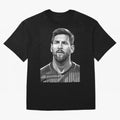 Messi grayscale Oversized T-Shirt Honor Football Greatness during Global Football Passion for FIFA World Cup 2026, Highlighting Cristiano Ronaldo, Haaland and CR7, France, Sports Nostalgia, International Competition, Famous Players and