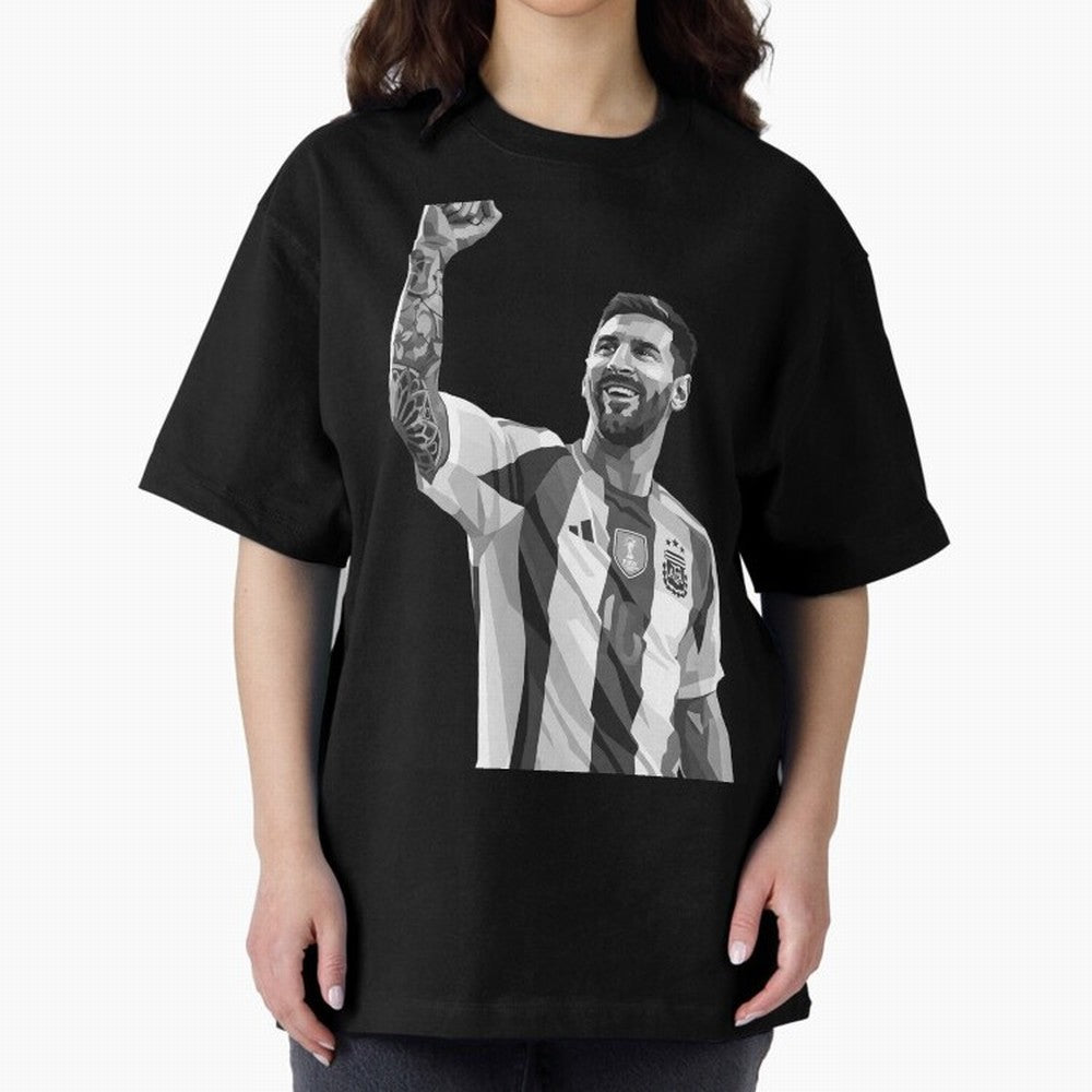 Messi grayscale Oversized T-Shirt Show Your Stadium Side during Global Football Passion for FIFA World Cup 2026 Group Stage, Filled with Messi, Neymar and Mbappe, Brazil, Football History, Final Match Energy, Crowd Noise and Once in a Lifetime