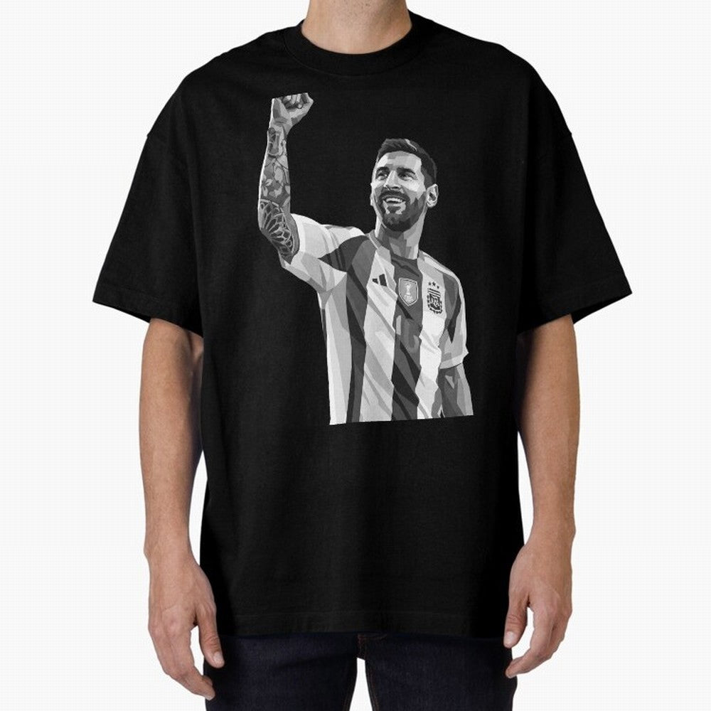 Messi grayscale Oversized T-Shirt Show Your Stadium Side during Global Football Passion for FIFA World Cup 2026 Group Stage, Filled with Messi, Neymar and Mbappe, Brazil, Football History, Final Match Energy, Crowd Noise and Once in a Lifetime