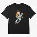 Lionel Messi ¨C Trophy King Caricature Oversized T-Shirt Honor Champions and Dreams in FIFA World Cup 2026 Group Stage Spirit, Centered on Germany, CR7 and Messi, Champion Mindset, Group Stage Buzz, Knockout Tension and Passionate Fan Culture;