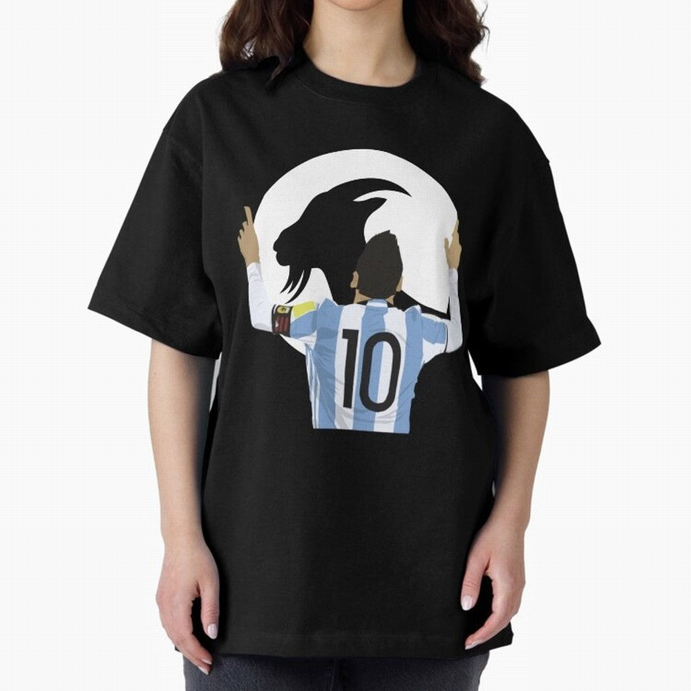 Lionel Messi Goat Oversized T-Shirt Honor Football Greatness during FIFA World Cup 2026 for Fans of Messi, Neymar and Mbappe and Netherlands, Bringing Classic Soccer Heritage, Championship Pressure, Fan Loyalty and International Pride; Made for