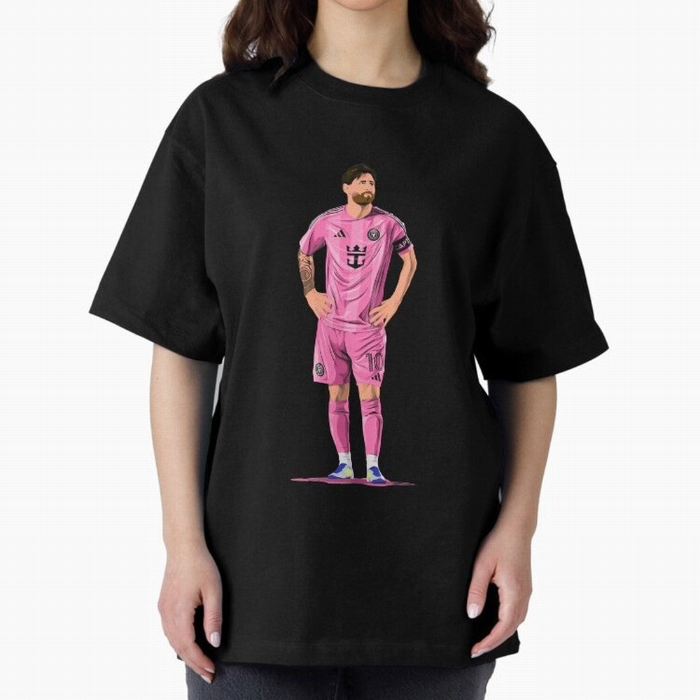 Lionel Messi Vector Oversized T-Shirt Follow the Road to FIFA World Cup 2026 USA Canada Mexico Highlighting Haaland, France Energy, Stadium Memories, Football Loyalty, International Chants and Championship Tradition; Ideal for Fans Who Follow