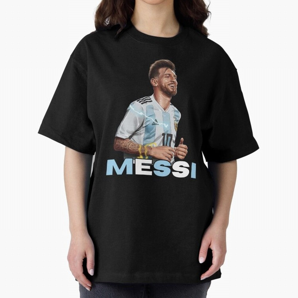 Lionel Messi Oversized T-Shirt Cheer for Match Day Hype around FIFA World Cup 2026, Messi and Cristiano Ronaldo, Brazil, Sports Nostalgia, International Competition, Famous Players and Unforgettable Victories; Great for Supporters Who Love