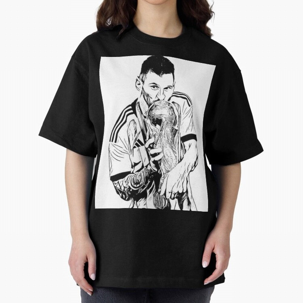 Lionel Messi white and black art Oversized T-Shirt Show Love for Legendary Goals in FIFA World Cup 2026 Group Stage Spirit, Highlighting Argentina and Brazil, Neymar, Classic Soccer Heritage, Championship Pressure, Fan Loyalty and International
