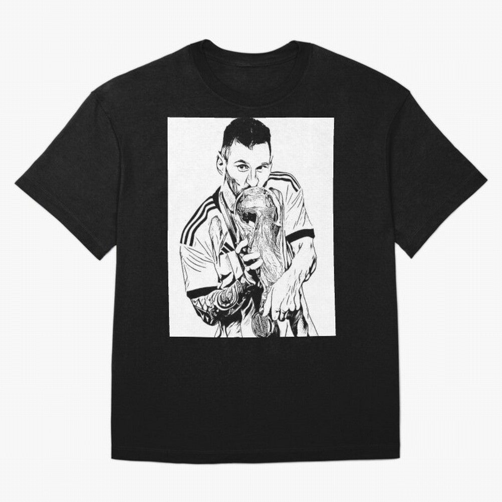 Lionel Messi white and black art Oversized T-Shirt Show Love for Legendary Goals in FIFA World Cup 2026 Group Stage Spirit, Highlighting Argentina and Brazil, Neymar, Classic Soccer Heritage, Championship Pressure, Fan Loyalty and International