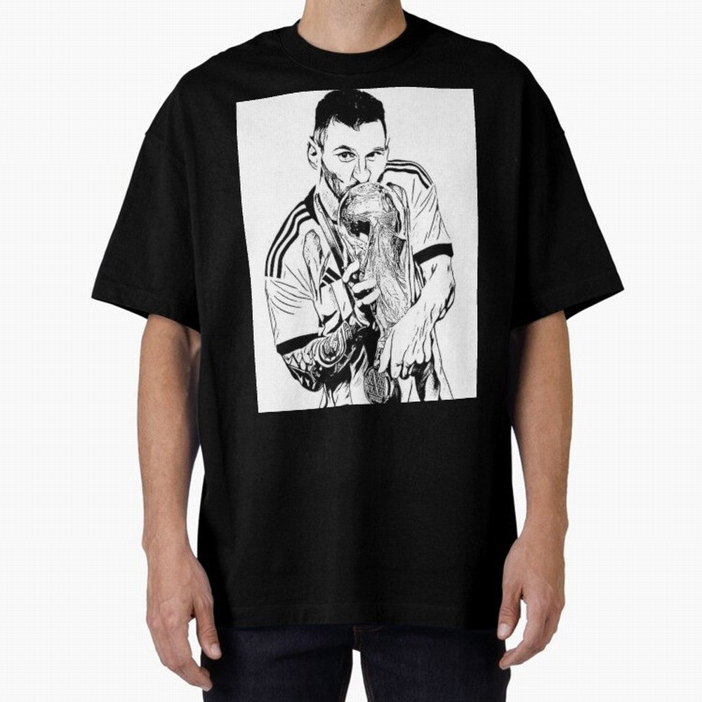 Lionel Messi white and black art Oversized T-Shirt Show Love for Legendary Goals in FIFA World Cup 2026 Group Stage Spirit, Highlighting Argentina and Brazil, Neymar, Classic Soccer Heritage, Championship Pressure, Fan Loyalty and International