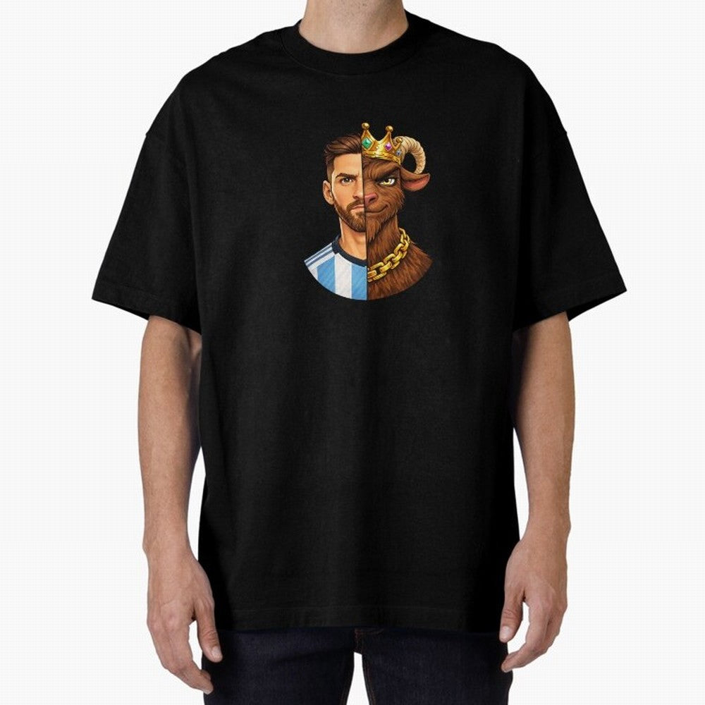 Half Man Half GOAT - Lionel Messi Oversized T-Shirt Embrace FIFA World Cup 2026 Group Stage Spirit, Filled with England, Cristiano Ronaldo, Football History, Final Match Energy, Crowd Noise and Once in a Lifetime Moments; Built for Supporters