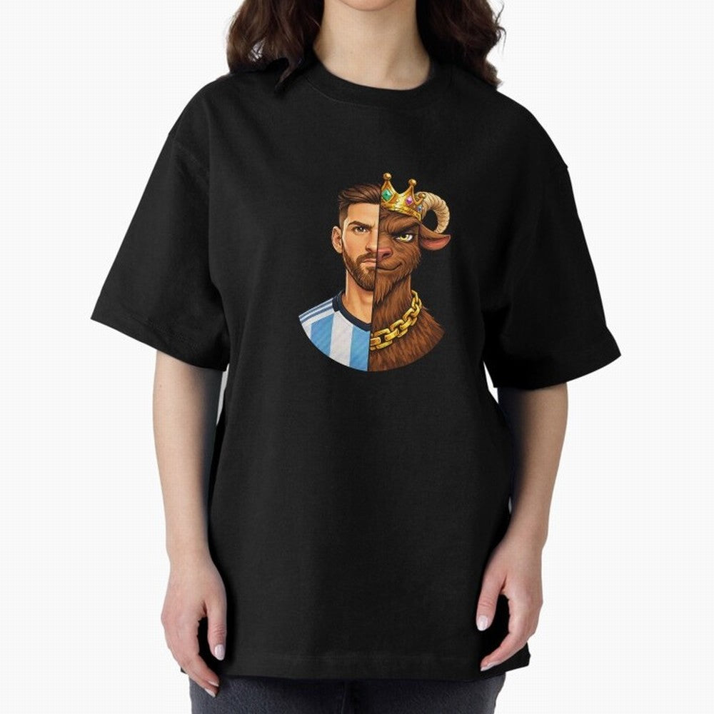 Half Man Half GOAT - Lionel Messi Oversized T-Shirt Embrace FIFA World Cup 2026 Group Stage Spirit, Filled with England, Cristiano Ronaldo, Football History, Final Match Energy, Crowd Noise and Once in a Lifetime Moments; Built for Supporters