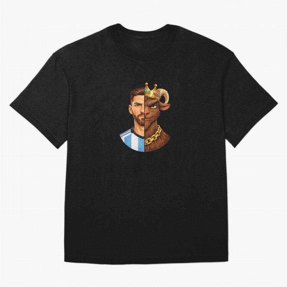 Half Man Half GOAT - Lionel Messi Oversized T-Shirt Embrace FIFA World Cup 2026 Group Stage Spirit, Filled with England, Cristiano Ronaldo, Football History, Final Match Energy, Crowd Noise and Once in a Lifetime Moments; Built for Supporters