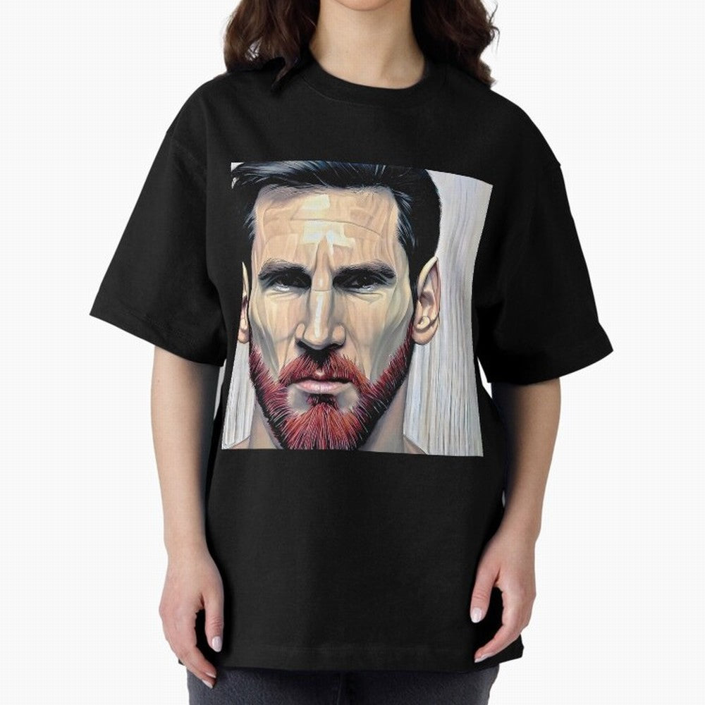 Cartoon-like Messi Oversized T-Shirt Stand with FIFA World Cup 2026 Group Stage Spirit, Centered on Brazil, Haaland and Mbappe, Classic Soccer Heritage, Championship Pressure, Fan Loyalty and International Pride; Ideal for Football Dads, Football