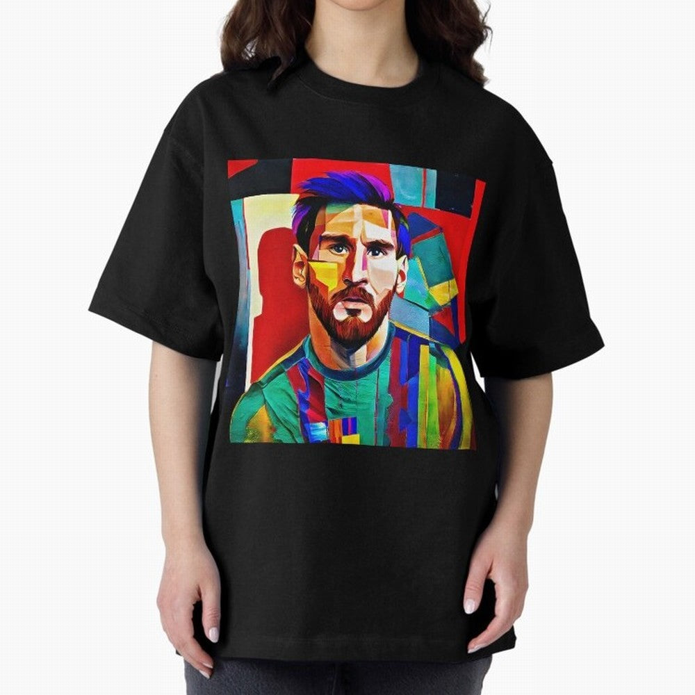 digital image of Messi Oversized T-Shirt Show Fan Pride Across Match Day Hype around FIFA World Cup 2026 Group Stage, Messi and Cristiano Ronaldo, Spain and Netherlands, Sports Nostalgia, International Competition, Famous Players and Unforgettable