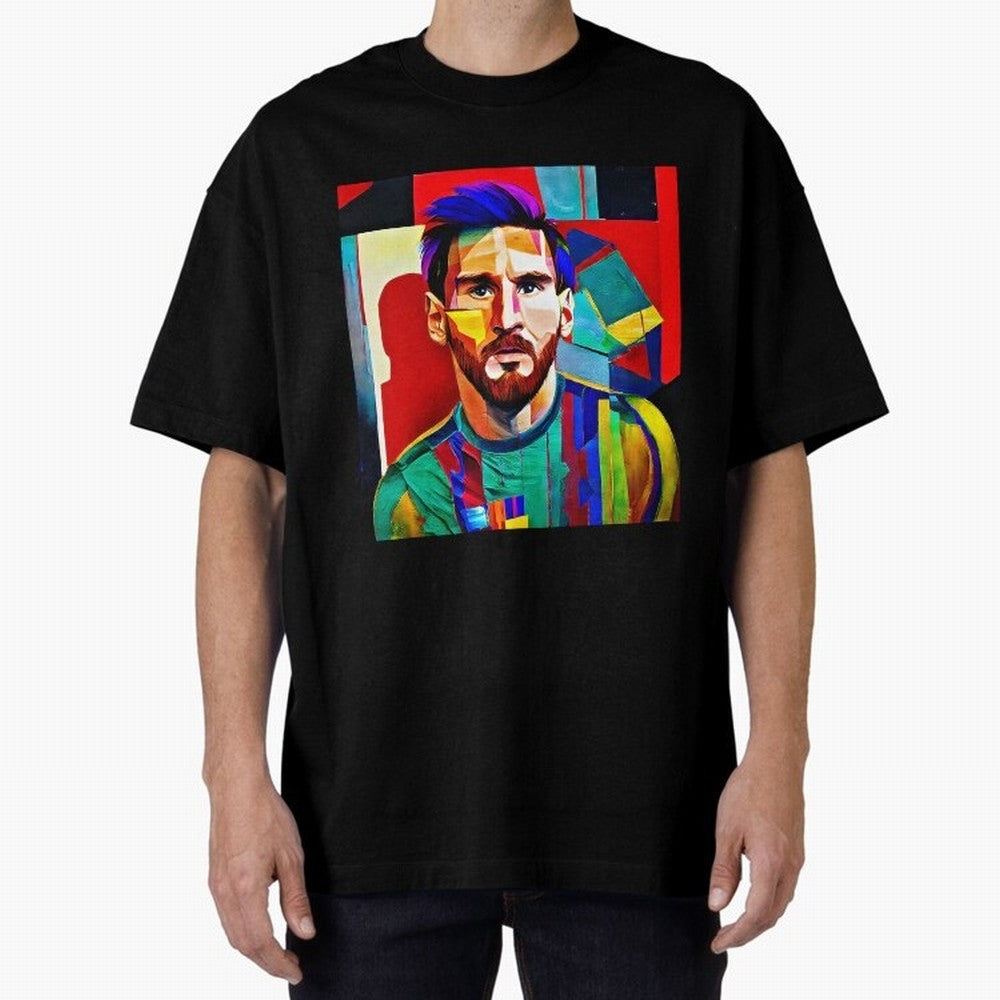 digital image of Messi Oversized T-Shirt Show Fan Pride Across Match Day Hype around FIFA World Cup 2026 Group Stage, Messi and Cristiano Ronaldo, Spain and Netherlands, Sports Nostalgia, International Competition, Famous Players and Unforgettable