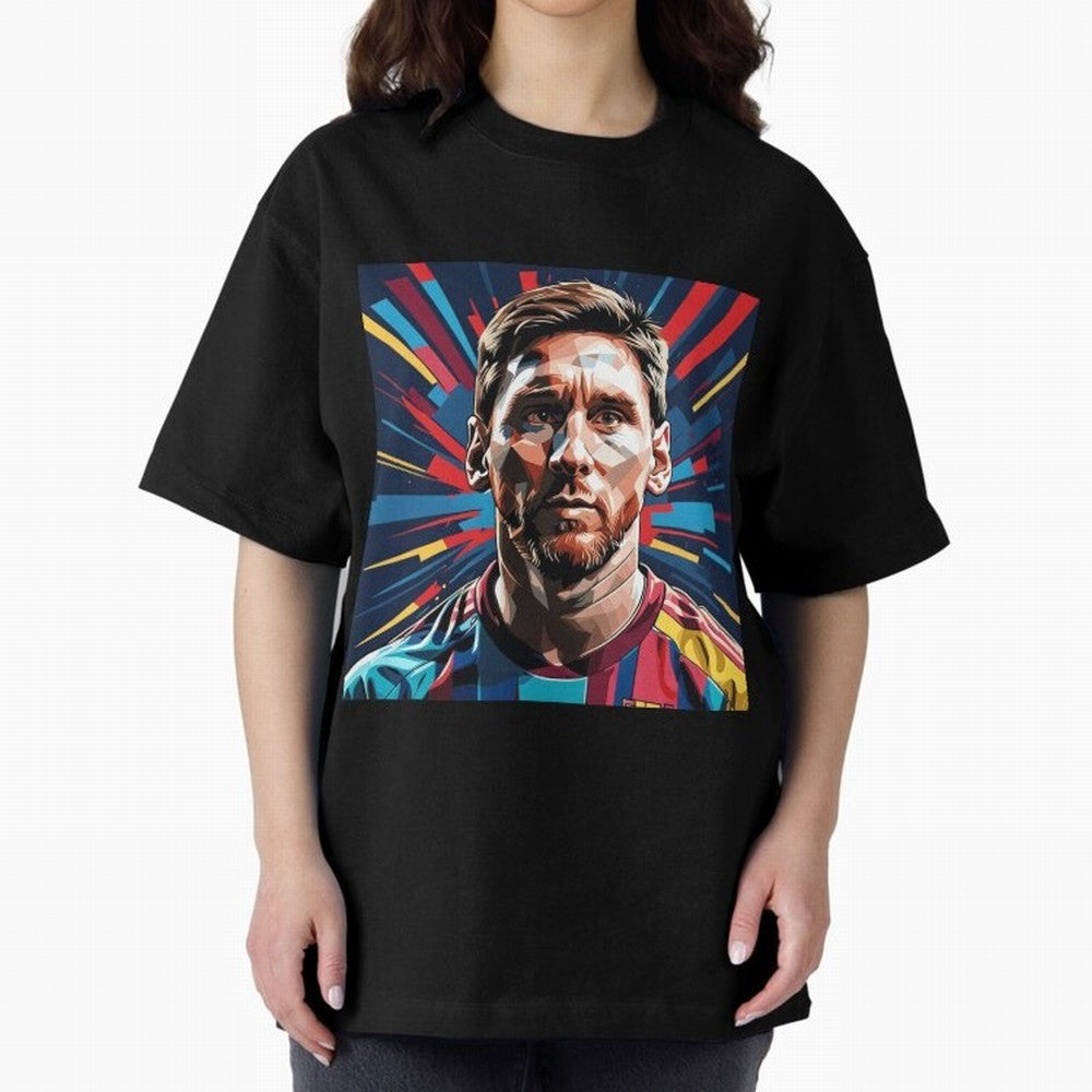 Lionel Messi Pop-Art Portrait Oversized T-Shirt Show Passion for the Stars of FIFA World Cup 2026 Group Stage Celebrating CR7, Argentina Energy, Worldwide Fan Energy, Dramatic Goals, Stadium Lights and Championship Celebrations; Ideal for Fans Who