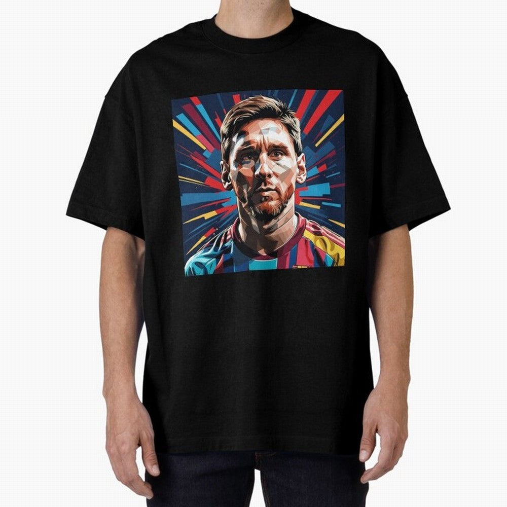 Lionel Messi Pop-Art Portrait Oversized T-Shirt Show Passion for the Stars of FIFA World Cup 2026 Group Stage Celebrating CR7, Argentina Energy, Worldwide Fan Energy, Dramatic Goals, Stadium Lights and Championship Celebrations; Ideal for Fans Who