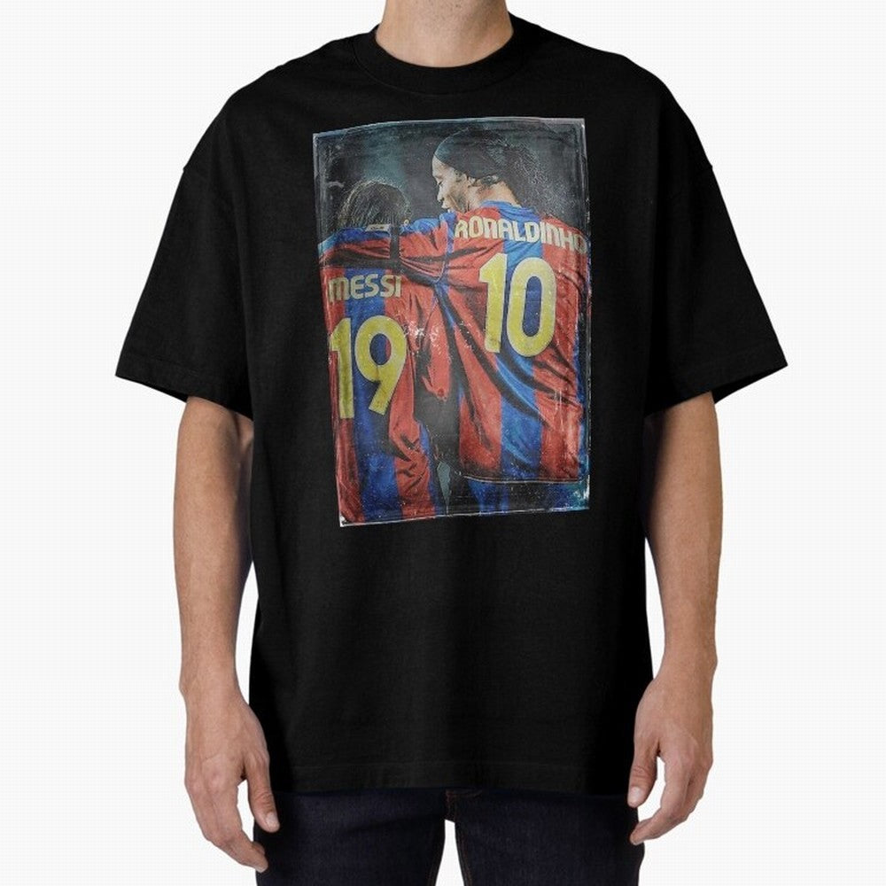 Messi and Ronaldinho Oversized T-Shirt Follow the Road to FIFA World Cup 2026 Group Stage Capturing CR7 and Messi, England Energy, Championship Spirit, Famous Goals, Roaring Crowds and International Football Unity; Great for Watch Parties, Sports