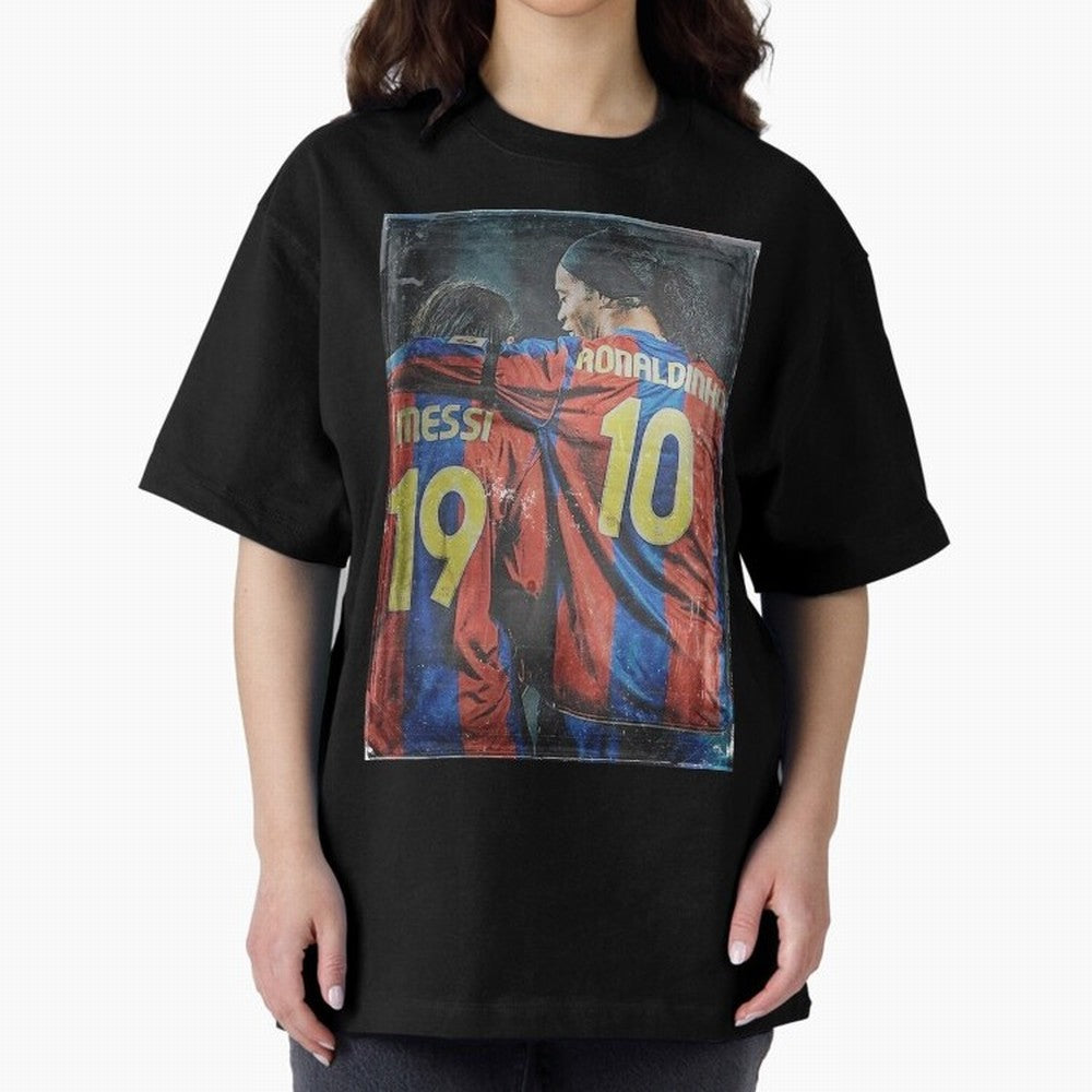 Messi and Ronaldinho Oversized T-Shirt Follow the Road to FIFA World Cup 2026 Group Stage Capturing CR7 and Messi, England Energy, Championship Spirit, Famous Goals, Roaring Crowds and International Football Unity; Great for Watch Parties, Sports